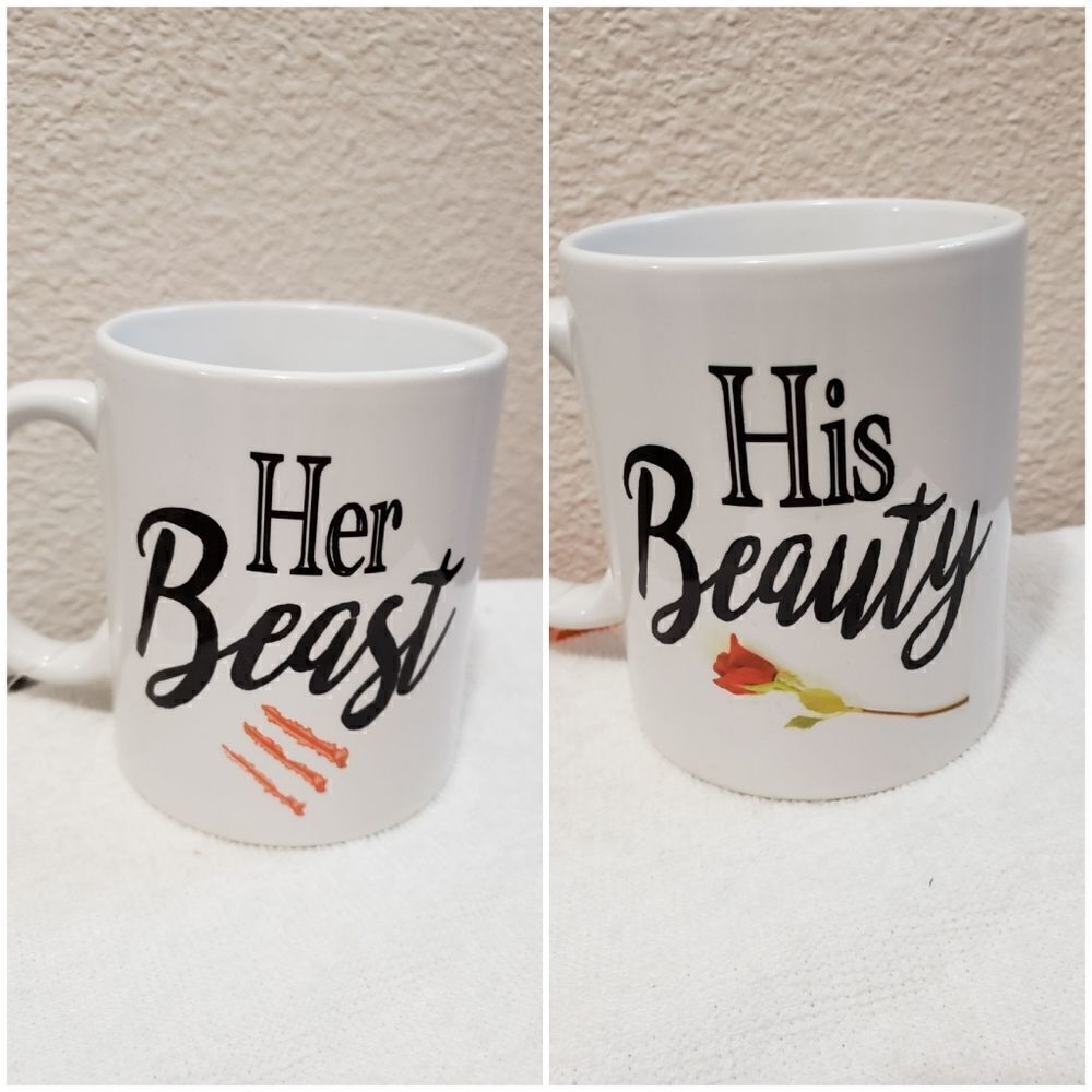Coffee mugs, set of 2, His beauty & Her Beast